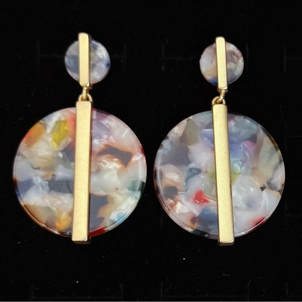 Multicolor Goldtone Accent Resin tortoise pierced Earrings